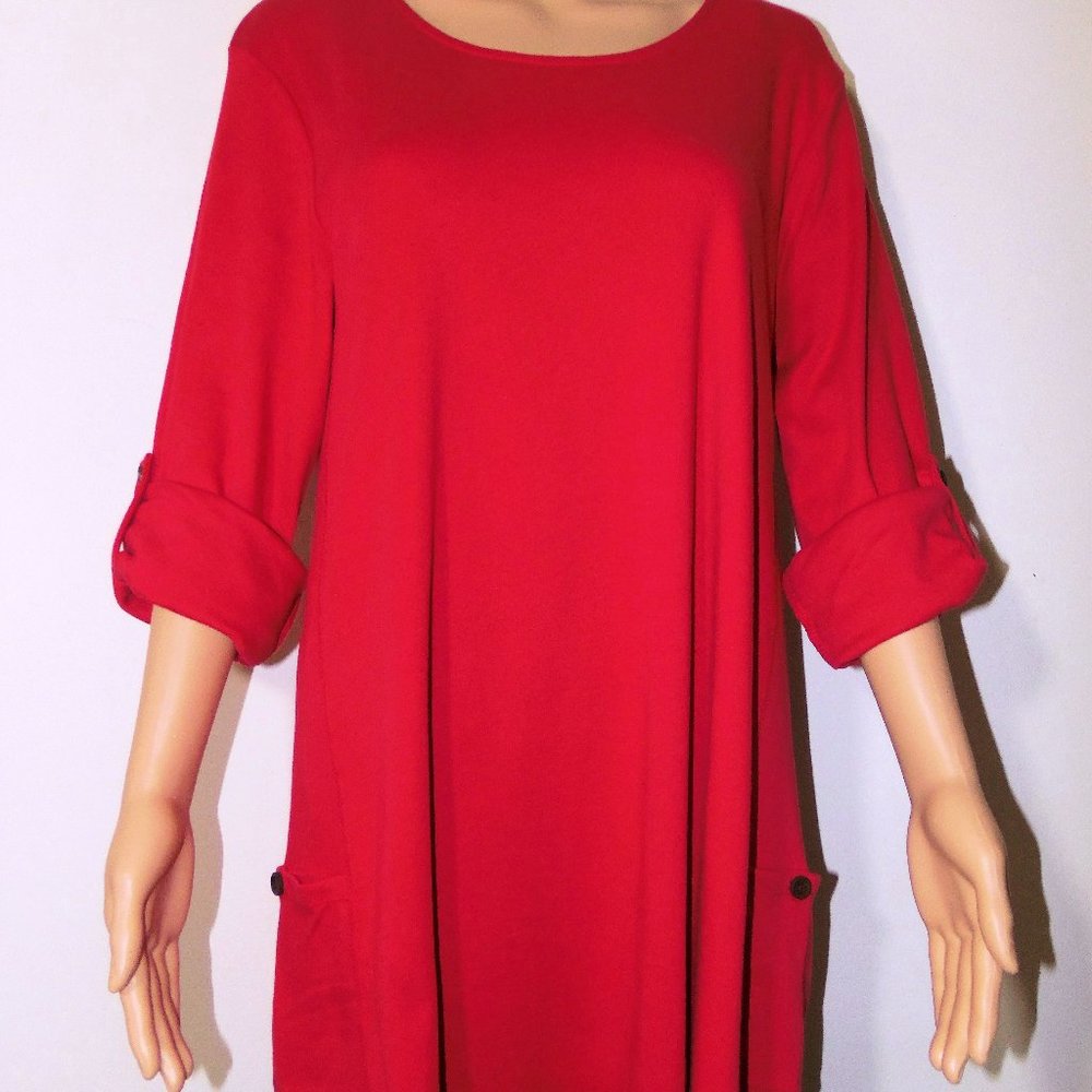 Simply Noelle Button Pocket Tunic w/Adjustable Sleeves - RED